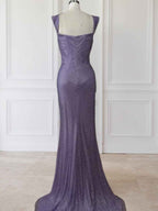 Glitter Lavender Off The Shoulder Shimmer Ruched Prom Dress with Slit
