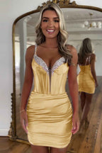 Sparkly Black Spaghetti Straps Tight Corset Homecoming Dress with Sequins
