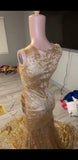 BMbride Gorgeous Long Gold Mermaid Lace Sleeveless Sexy Prom Dress BMbride