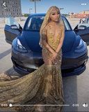 BMbride Gorgeous Long Gold Mermaid Lace Sleeveless Sexy Prom Dress BMbride