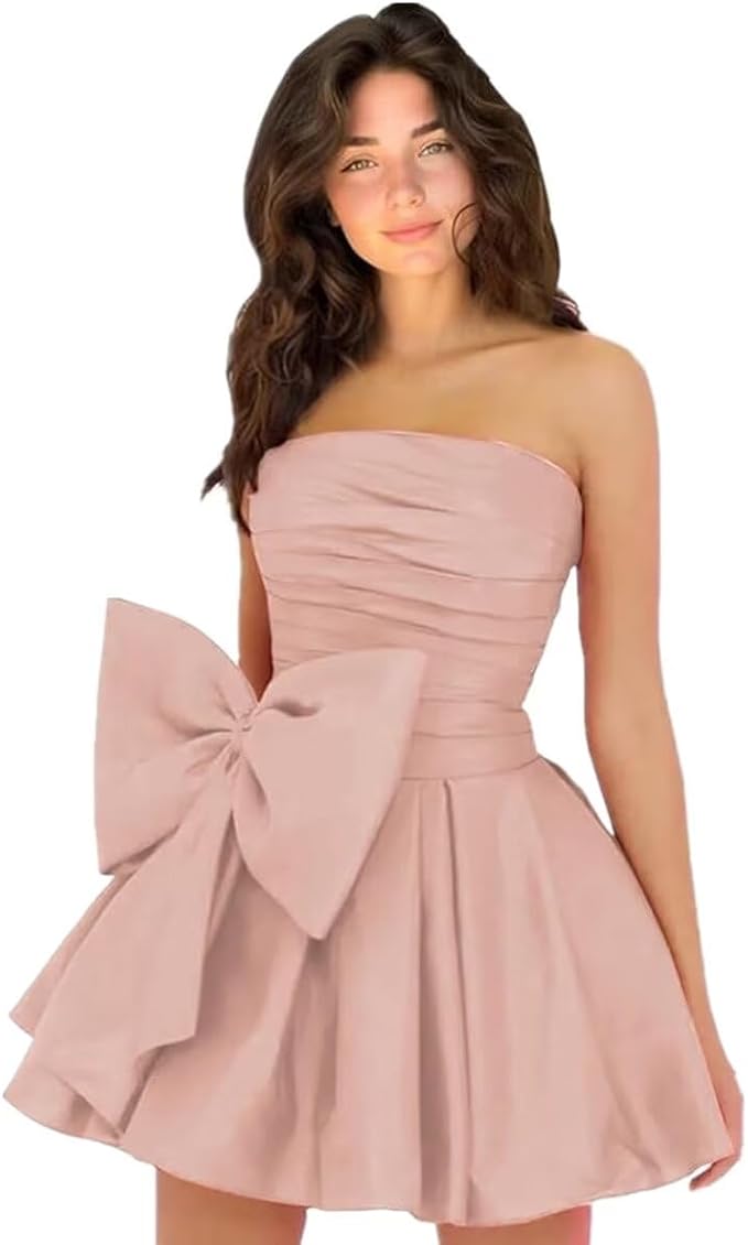 Simple Sleeveless Ruched Mini Homecoming Dress with Bow, Perfect for Any Party BM bride