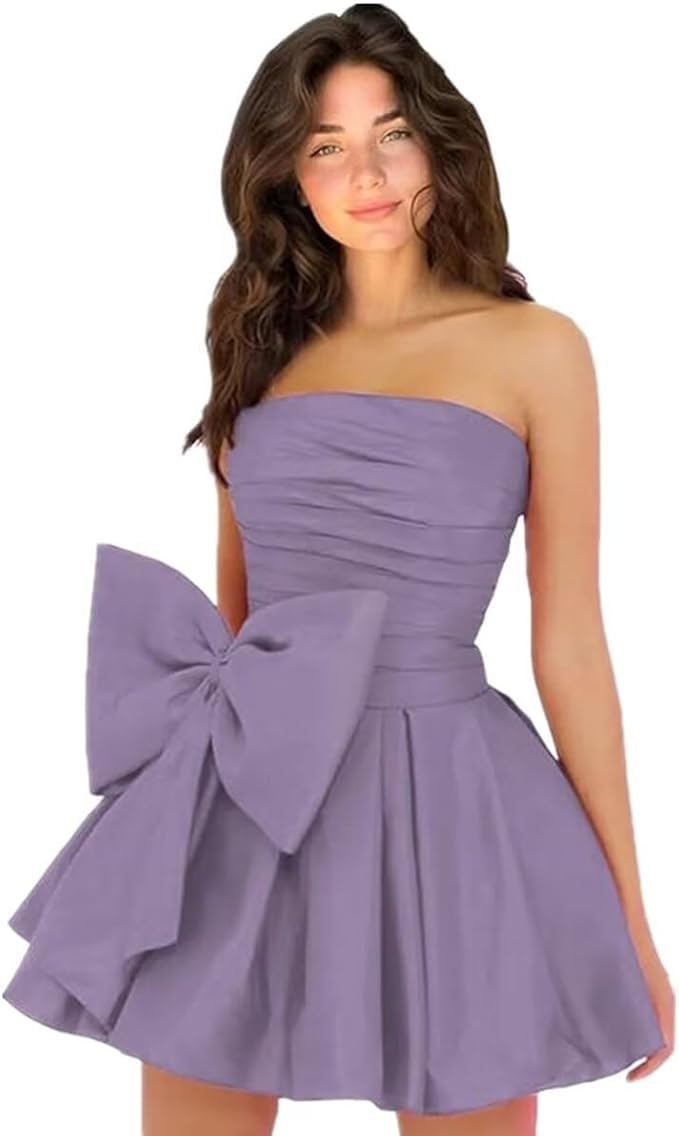 Simple Sleeveless Ruched Mini Homecoming Dress with Bow, Perfect for Any Party BM bride
