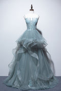 Beautiful Green Lace Long Prom Dress with Corset BM bride