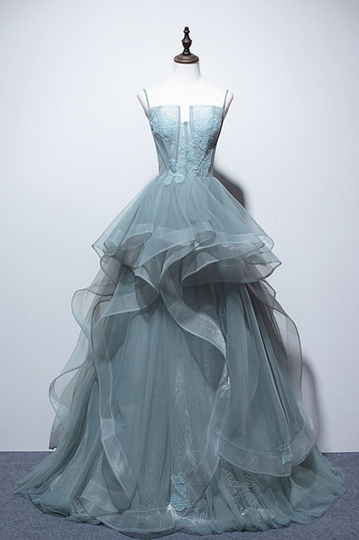 Beautiful Green Lace Long Prom Dress with Corset BM bride