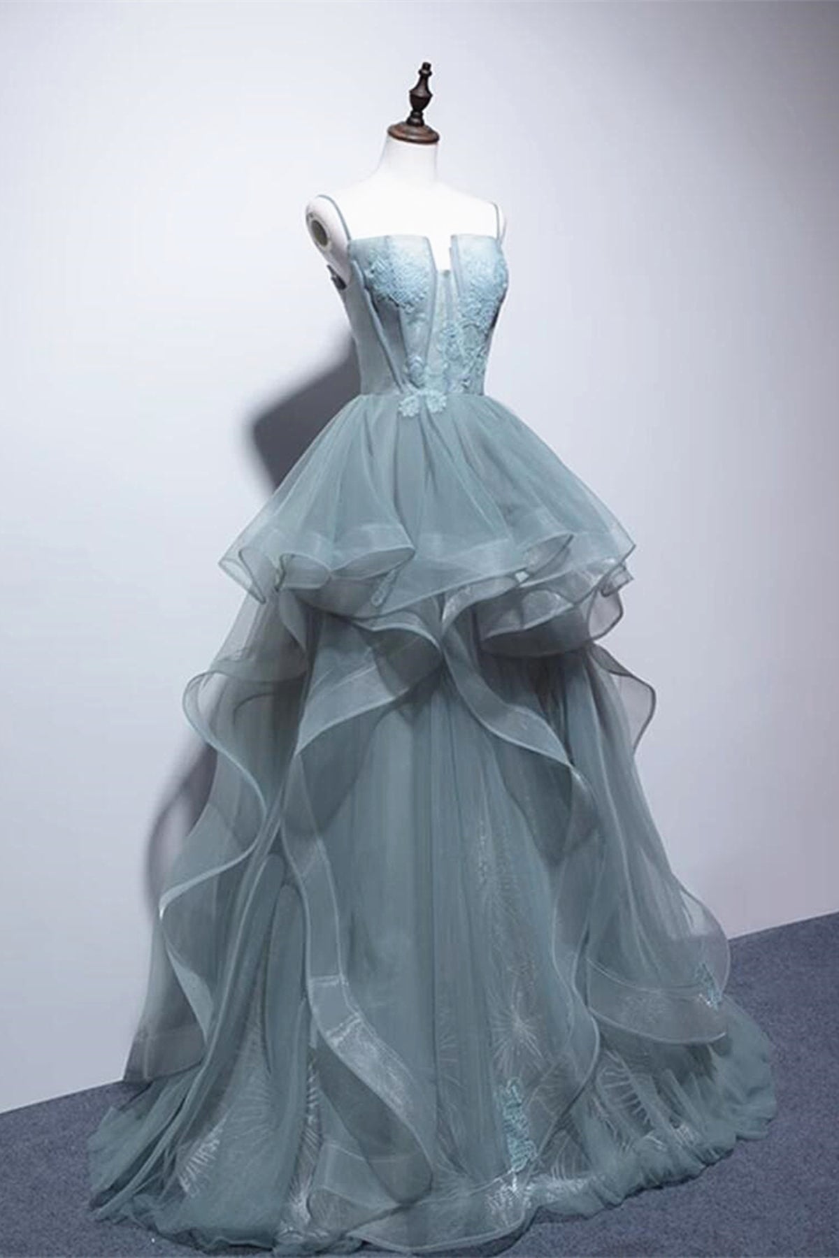 Beautiful Green Lace Long Prom Dress with Corset BM bride