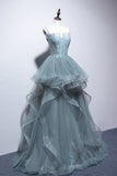 Beautiful Green Lace Long Prom Dress with Corset BM bride
