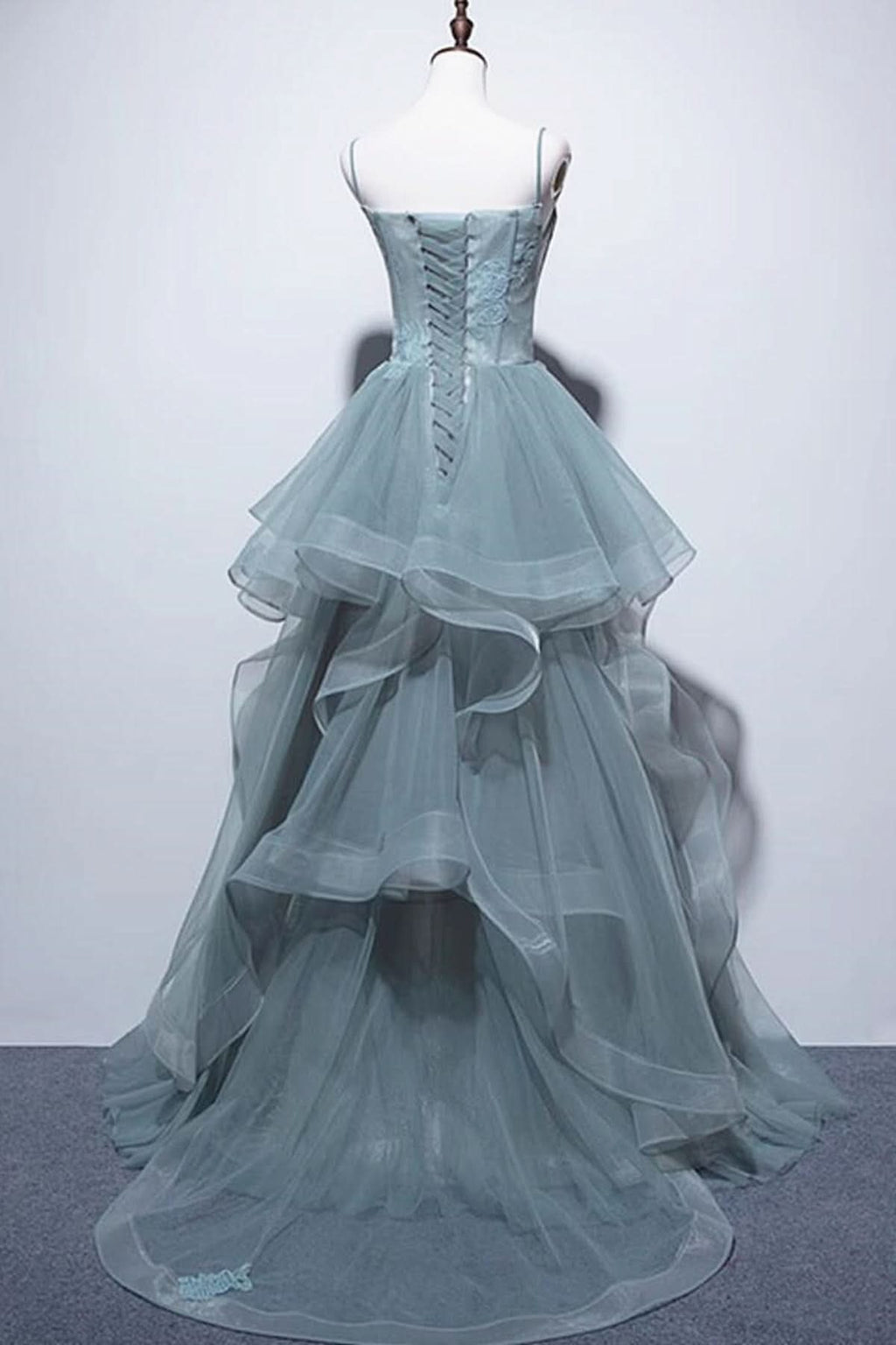 Beautiful Green Lace Long Prom Dress with Corset BM bride