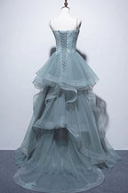 Beautiful Green Lace Long Prom Dress with Corset BM bride