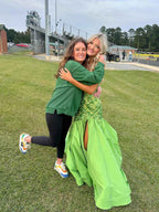 Green Mermaid Satin Sequin Beaded Long Prom Dress with Slit
