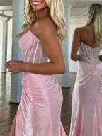 Green Mermaid Strapless Corset Beaded Prom Dress with Slit