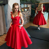 Timeless A-Line Sweetheart Satin Tea-Length Dress for a Sophisticated Homecoming BM bride