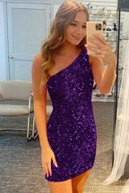 Green Sequins One Shoulder Tight Homecoming Dress Bmbride