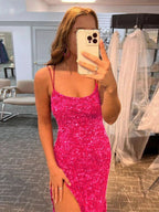 Gorgeous Mermaid V Neck Glitter Jersey Long Prom Dress with a Stylish Slit BM bride