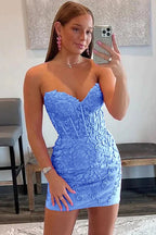 Tight Pink Short Homecoming Dress with Appliques BM bride