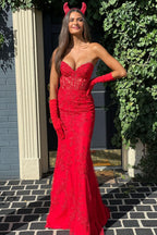 Glamorous Mermaid Strapless Lace Prom Dress with Appliques BM bride