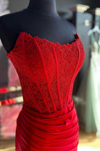 Exquisite Sheath Strapless Corset Satin Prom Dress with Slit BM bride