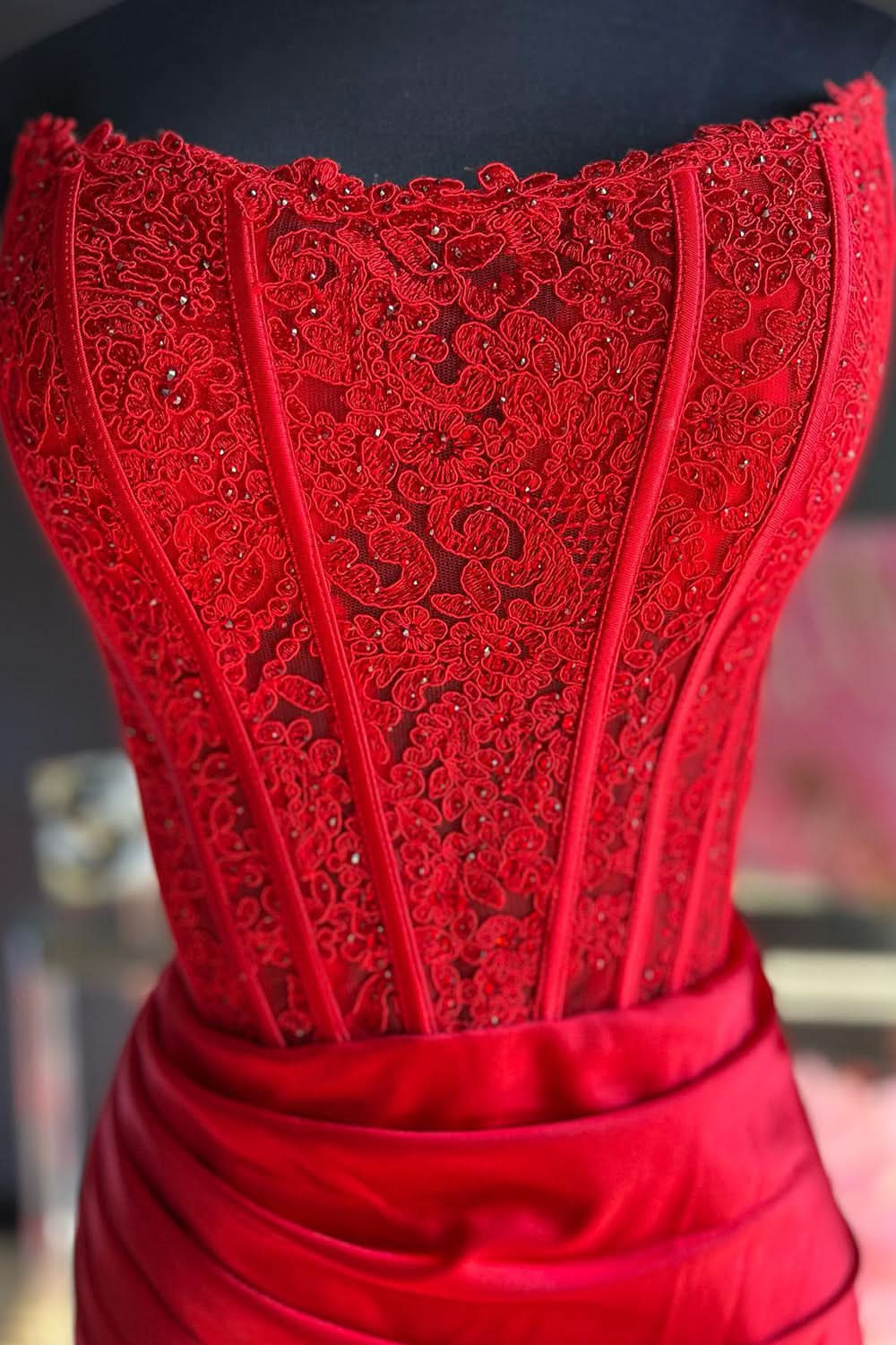 Exquisite Sheath Strapless Corset Satin Prom Dress with Slit BM bride