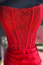 Exquisite Sheath Strapless Corset Satin Prom Dress with Slit BM bride