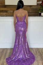 Elegant Mermaid Spaghetti Straps Appliques Prom Dress with Slit BM bride