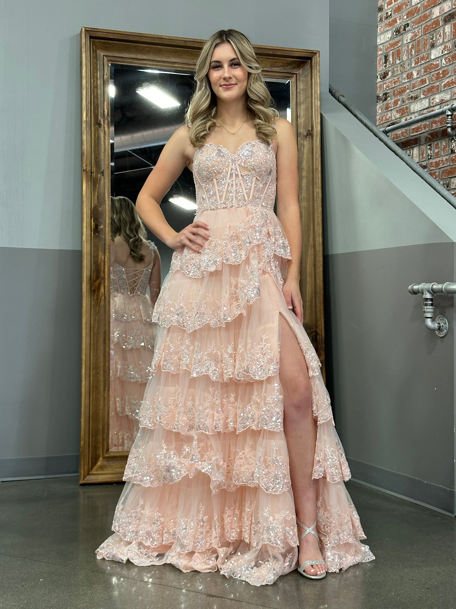 Princess A-Line Off-the-Shoulder Corset Prom Dress with Beautiful Lace Ruffles BM bride