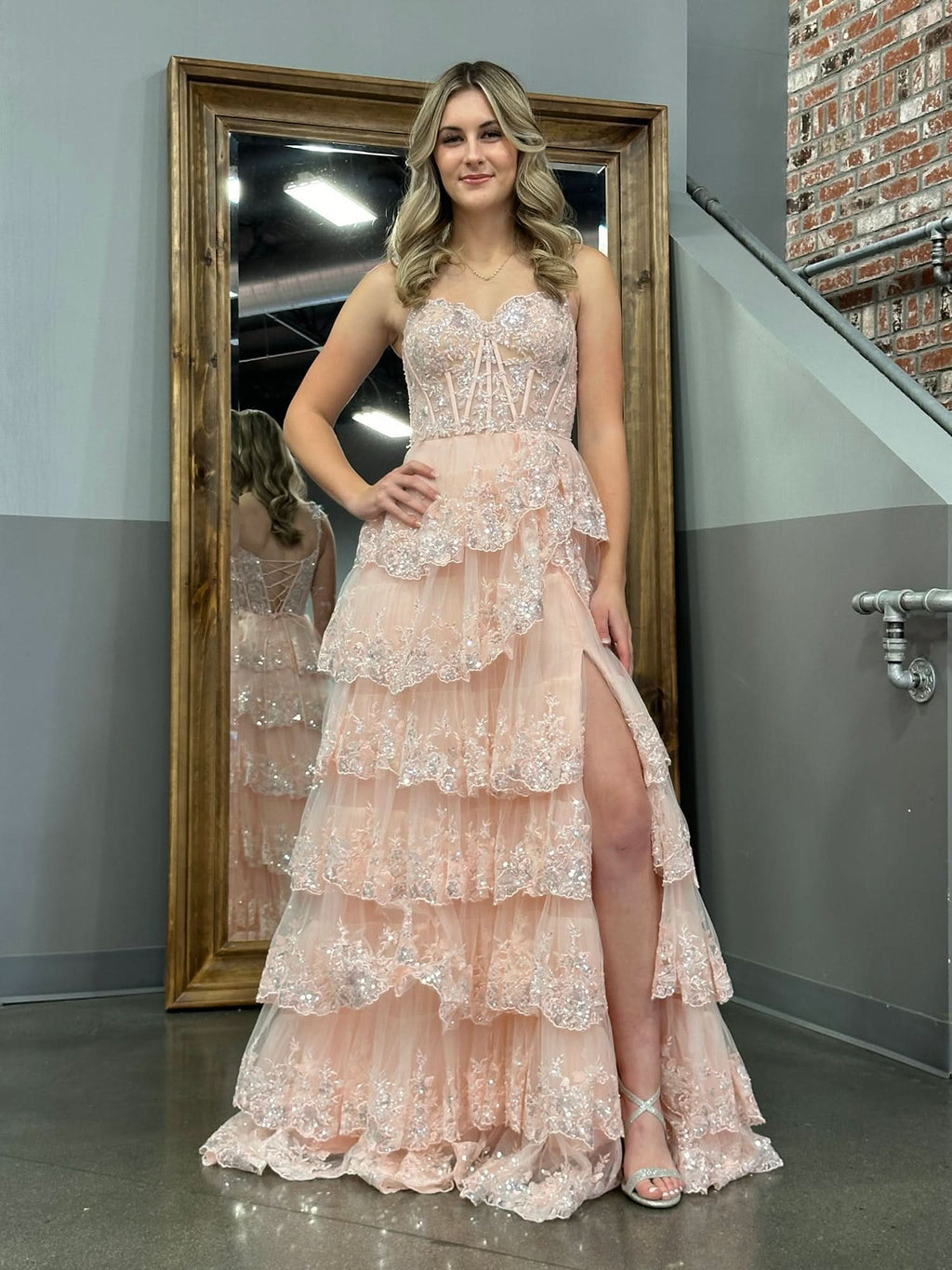Princess A-Line Off-the-Shoulder Corset Prom Dress with Beautiful Lace Ruffles BM bride