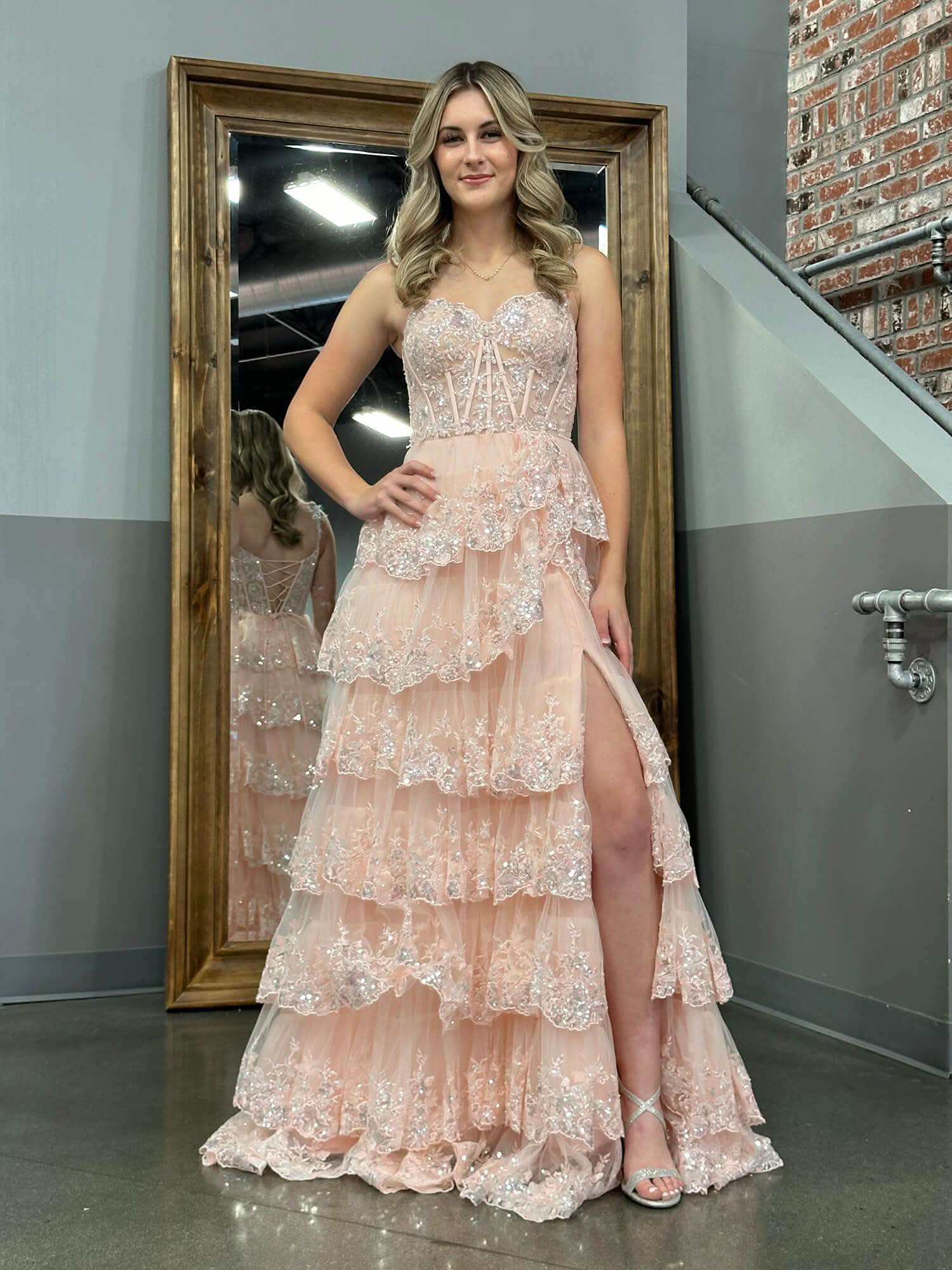 Princess A-Line Off-the-Shoulder Corset Prom Dress with Beautiful Lace Ruffles BM bride