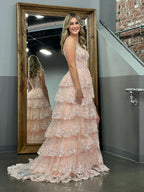 Princess A-Line Off-the-Shoulder Corset Prom Dress with Beautiful Lace Ruffles BM bride