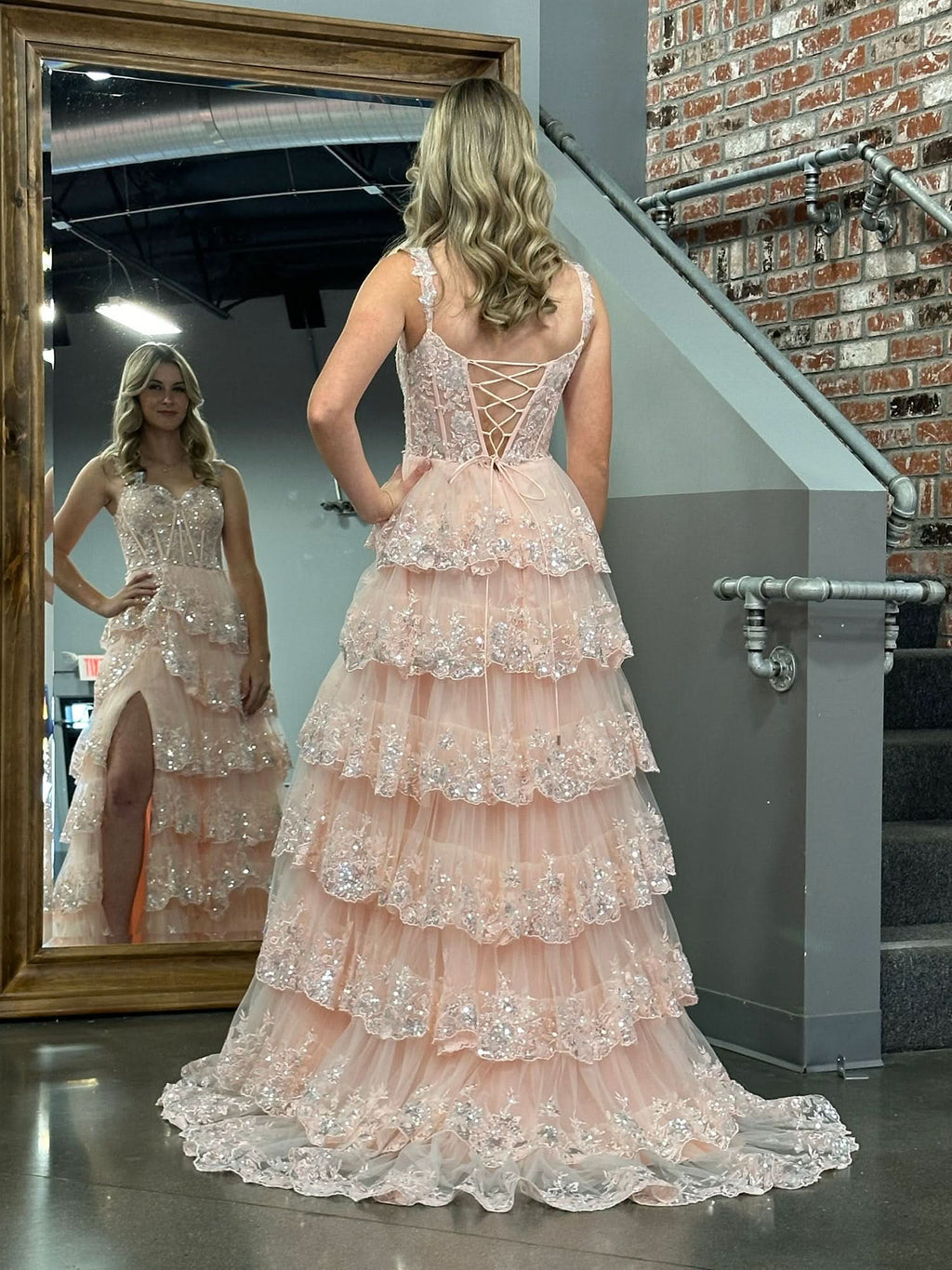 Princess A-Line Off-the-Shoulder Corset Prom Dress with Beautiful Lace Ruffles BM bride