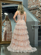 Princess A-Line Off-the-Shoulder Corset Prom Dress with Beautiful Lace Ruffles BM bride