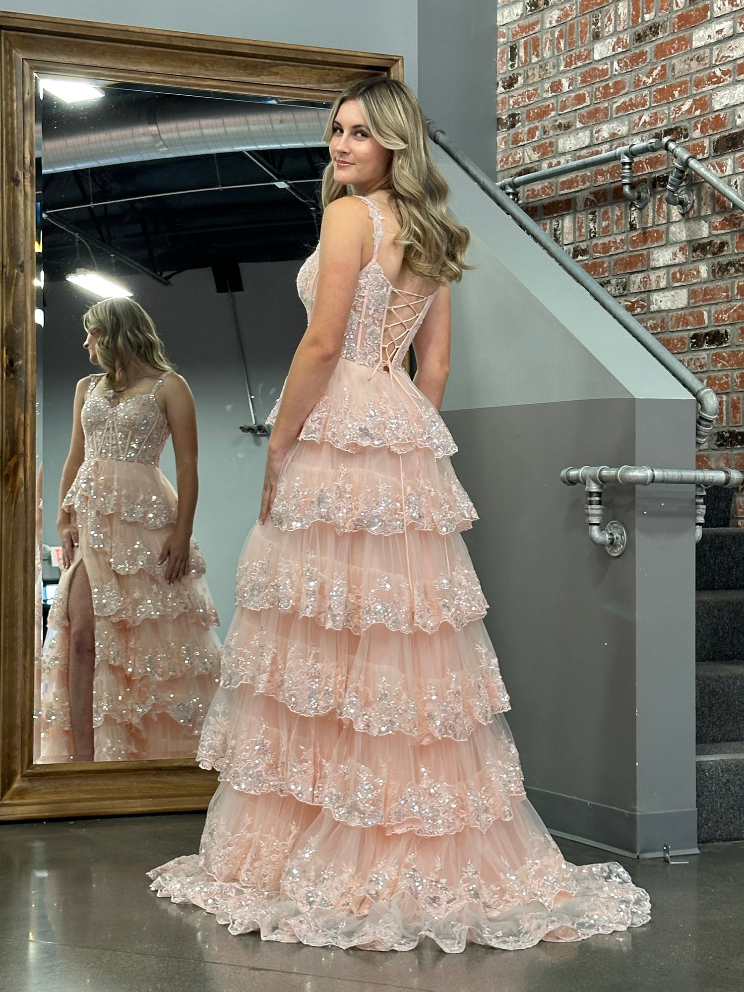 Princess A-Line Off-the-Shoulder Corset Prom Dress with Beautiful Lace Ruffles BM bride