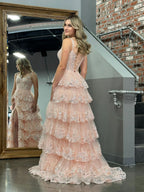 Princess A-Line Off-the-Shoulder Corset Prom Dress with Beautiful Lace Ruffles BM bride