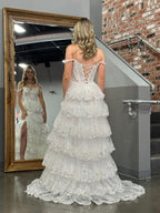 Princess A-Line Off-the-Shoulder Corset Prom Dress with Beautiful Lace Ruffles BM bride