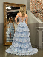 Princess A-Line Off-the-Shoulder Corset Prom Dress with Beautiful Lace Ruffles BM bride