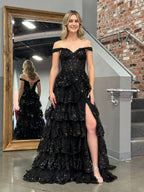 Princess A-Line Off-the-Shoulder Corset Prom Dress with Beautiful Lace Ruffles BM bride