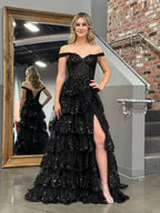 Princess A-Line Off-the-Shoulder Corset Prom Dress with Beautiful Lace Ruffles BM bride