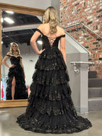 Princess A-Line Off-the-Shoulder Corset Prom Dress with Beautiful Lace Ruffles BM bride