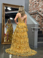 Princess A-Line Off-the-Shoulder Corset Prom Dress with Beautiful Lace Ruffles BM bride