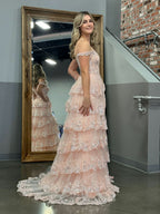 Princess A-Line Off-the-Shoulder Corset Prom Dress with Beautiful Lace Ruffles BM bride