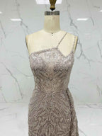 Ice Blue Geometric Beaded Prom Dress with Tulle Overskirt