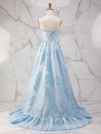Ice Blue A-Line Strapless Textured Corset Prom Dress