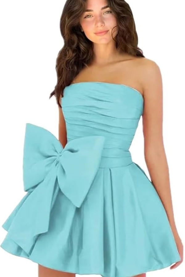 Simple Sleeveless Ruched Mini Homecoming Dress with Bow, Perfect for Any Party BM bride