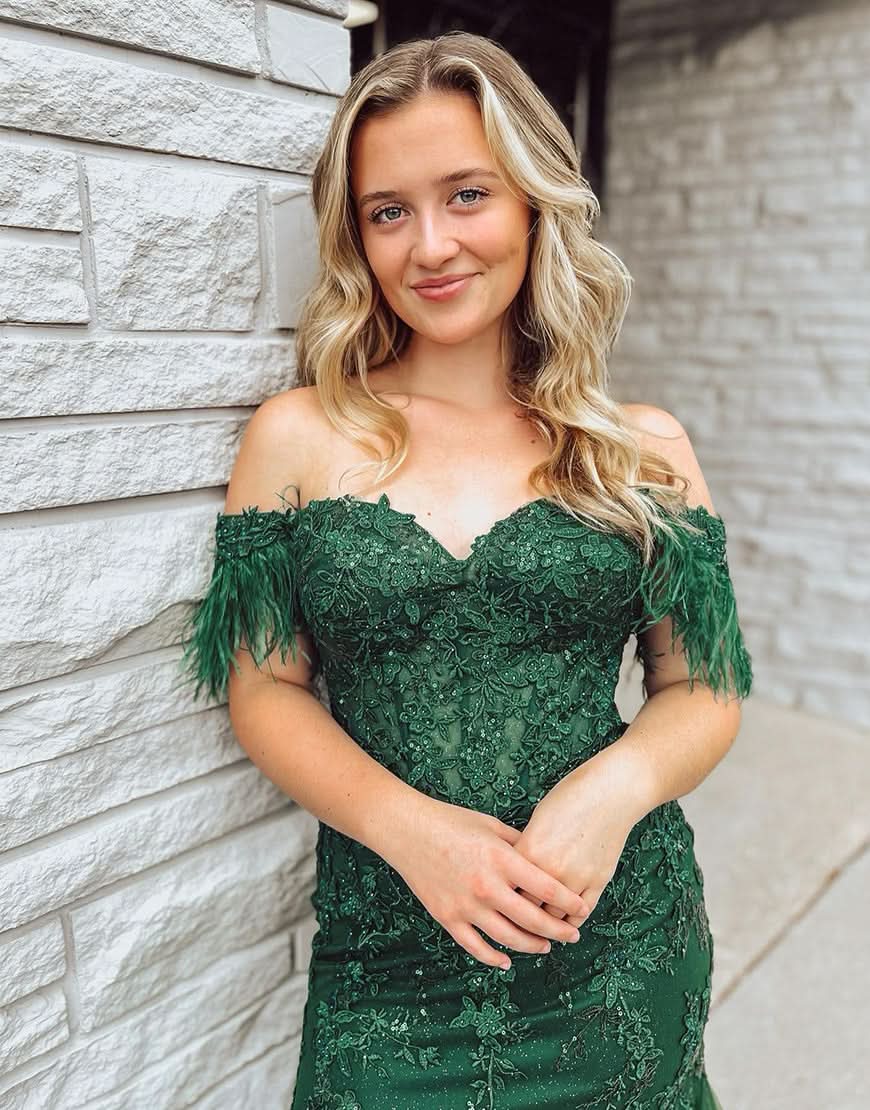 Stunning Dark Green Mermaid Long Corset Prom Dress With Appliques BM bride