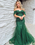 Stunning Dark Green Mermaid Long Corset Prom Dress With Appliques BM bride