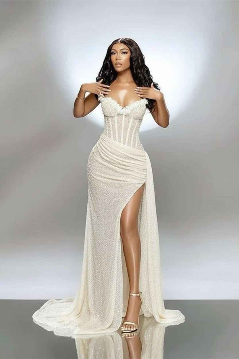 Split Front Mermaid Sweetheart Ruffles Prom Dress with Sequins