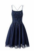 Evelyn Navy Blue | A-line Chiffon Short Homecoming Dress BM bride