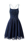 Evelyn Navy Blue | A-line Chiffon Short Homecoming Dress BM bride