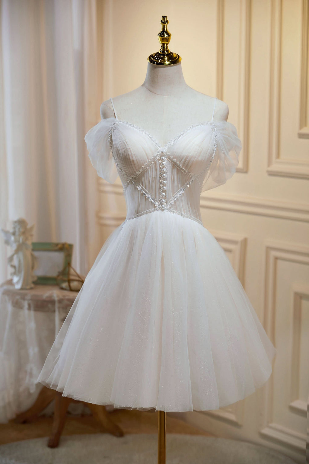 Sama |Ivory A-line V Neck Tulle Homecoming Dresses BM bride