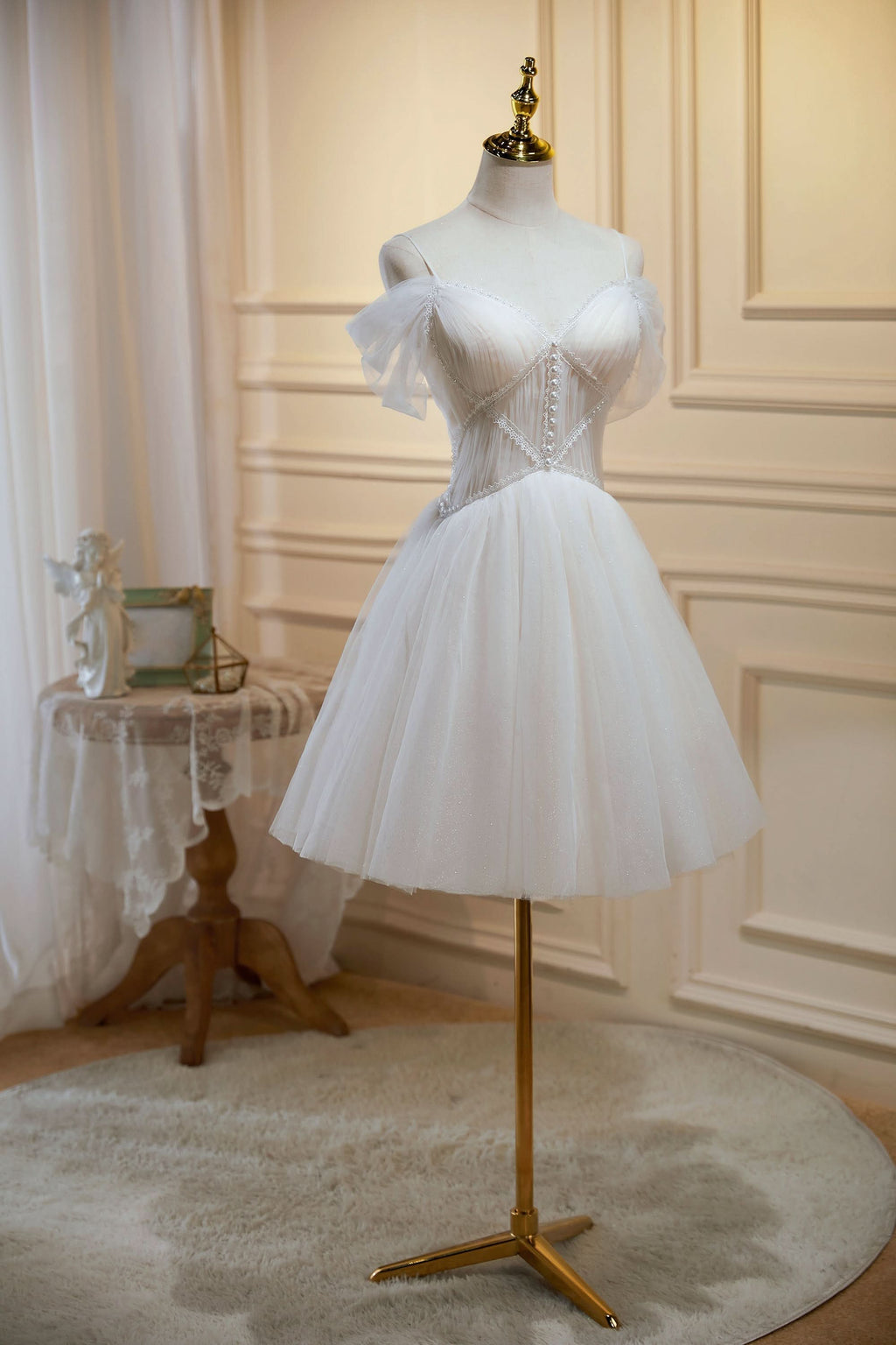 Sama |Ivory A-line V Neck Tulle Homecoming Dresses BM bride