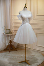 Sama |Ivory A-line V Neck Tulle Homecoming Dresses BM bride
