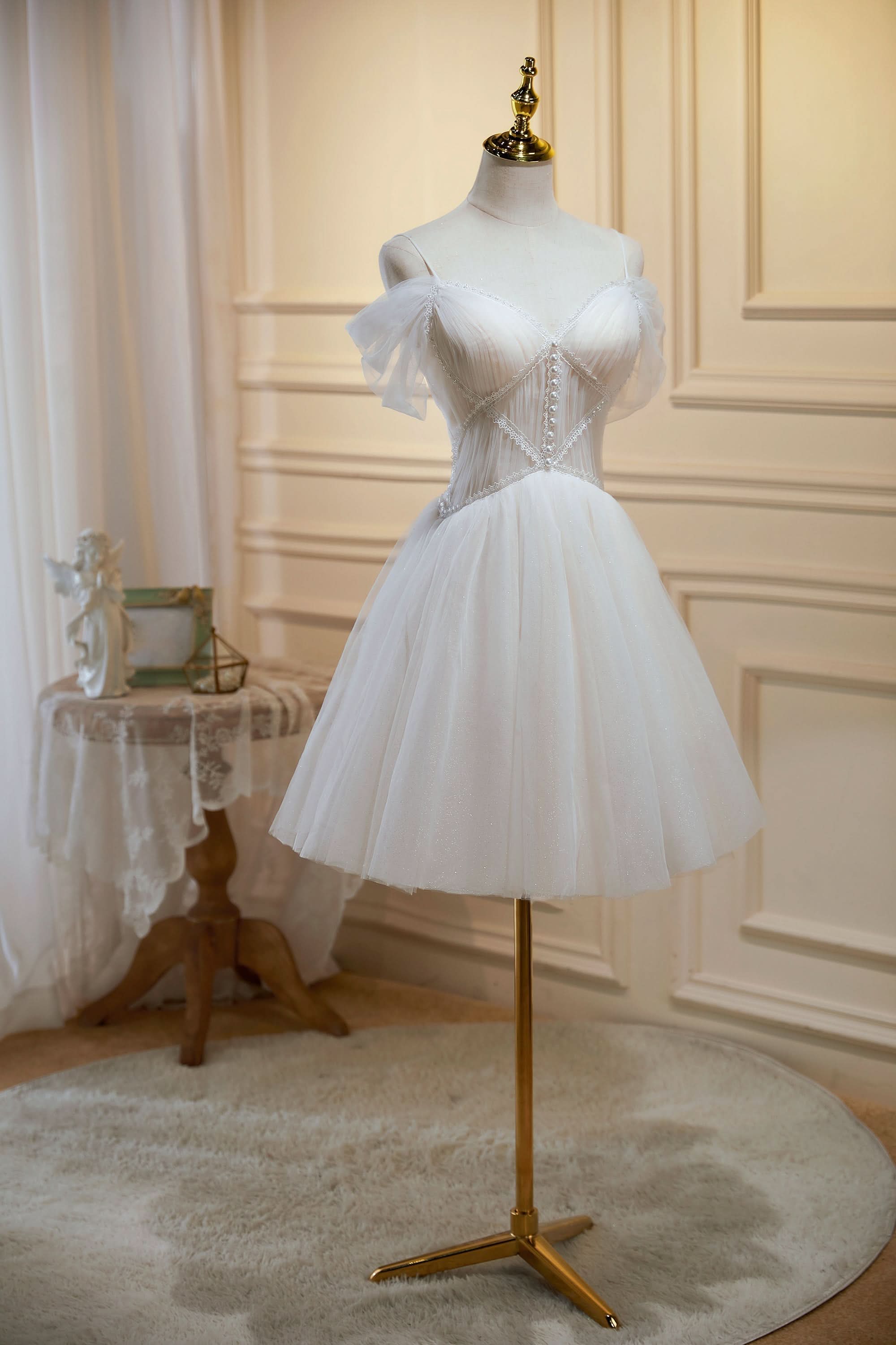 Sama |Ivory A-line V Neck Tulle Homecoming Dresses BM bride